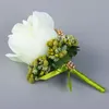 Pins, broscher 1pc Groom Rose Boutonniere Silk Flower Corsage Bröllopskristall Brudtillbehör