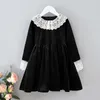 Meninas vestido Marca Europeia Americana Roupas Infantil Gold Velvet Bebê Menina Ocidental Lace Princess 210611