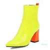 Дизайнерские платье обувь сапоги женские высокие каблуки, оранжевый, патентная кожа, носок молнии, розовый, красный