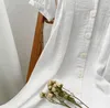 Vestido de lino de verano para mujer de algodón blanco con cuello en V ajustado para mujer vestidos de manga corta de un solo pecho 210421