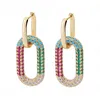 Mode geometrische dubbele ringslot oorbellen voor vrouwen koperen diamant drop earring hiphop sieraden cadeau