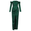 Femmes sexy robe longue manches élégantes vert bretelles fête club célébrité été maxi vêtements 210515