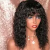 Brazylijska fala wodna ludzkie włosy No koronki Bob Peruki z grzywką Pełna maszyna Made Remy Fringe dla kobiet
