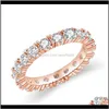 Drop Leverans 2021 Fashion Cubic Zircon Pave Band Eternity Stacking Finger Ringar för Kvinnor Rund CZ Diamond Crystal Party Wedding Ring Bride