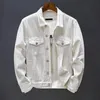 Nero Bianco Uomo Giacca di Jeans Stile Moda Manica Lunga Streetwear Capispalla Uomo Hip Hop Solido Costo Maschile Taglia M-3XL