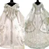 Renässans Royal Wedding Dress Flare Långärmad Häxa Keltisk Tudor Victorian Gothic Holloween Lace-up Corset Bridal Gown Vintage Medeltida Plus Storlek Brudklänningar