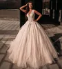 Glitter Princess Ball Gown Abiti da sposa Sexy scollo a V 3D Foral Appliques Abiti da sposa Abito da sposa con paillettes scintillanti