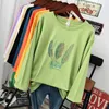 DONAMOL Plus Size Spring fashion Casual women Long sleeve T-shirt loose 100% cotton Soft Pullover Harajuku Feather print Tops 210623