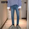 IDEEFB Męskie Odzież Przycięte Dżinsy Wiosna Koreański Małe Nogi Spodnie Slim Denim Niebieskie Spodnie Dla Mężczyzna Streetwear Moda Moda 9Y4293 210524