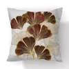 Funda de almohada con hojas de Ginkgo pintadas a mano, fundas de cojines para sillas florales modernas de felpa corta de poliéster, cojines decorativos para sala de estar