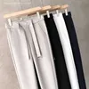 (Free belt ) New Thin Suit Pants for Men Comfortable Business Office Slim Feet Pants Korean Fashion Straight-leg White Trousers Y0811
