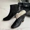 Bottines à talons hauts en cuir véritable femmes chaussures épaisses fermeture éclair bout carré dames court chaud hiver beige 40 210517