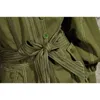 Combinaison verte décontractée pour femmes, col montant, manches lanternes, taille haute, lacets, nœud papillon, 210521