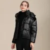 Women Parkas Shiny Cotton Jacket Women's Coat Color-blocking Hooded Loose Bread Winter Jacket Plus Size Winter Coat 210422