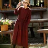 Johnature Plaid Linen Women Dress Spring Vintage Loose Button Women Clothes Stand Collar Loose Leisure Ladies Dresses 210521