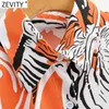 Женщины Винтаж Животных Принт Бизнес Smock Блузка Zebra Pattern Повседневная Рубашка CHIC Отверните Воротник Blusas Tops LS7642 210416