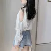 Autumn Off-Shoulder Chiffon Shirt White Blouse Women Temperament Korean Fashion Loose Reffles Turn-down Collar Blusas 10844 210528