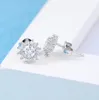 S925 Sterling Silver Stud Örhängen med CZ Diamant Stone Sun Flower Shining Crystal Örhänge Kvinnor Smycken
