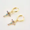 Andywen 925 Sterling Silver Rainbow CZ Cross Drop Earring Piercing Luxury Crystal Kvinnor Smycken Gift Loops Rock Punk 210608