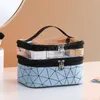 PU Multifunction Double Transparent Cosmetic Bag Women Make Up Case Big Capacity Travel Toiletry double-layer cosmetic bag