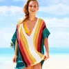 Ankünfte Sexy Strand Cover up Gestreifte Häkeln Robe de Plage Pareos für Frauen Bademode Saida Praia Beachwear Coverups #Q228 210420