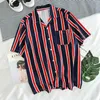 Men's T-Shirts Summer Hawaiian Stripe Shirts Printed Short Sleeve Button Shirt Blouse Tops Slim Fit Handsome Casual Clothes 2022