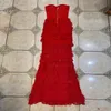 Lässige Kleider 2021 Frühlingsfrauen Rot Sexy trägerlos rückenfrei Cascading Rüschenkleid Celebrity Runway Club Abend Party Lange Vestidos