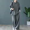 Plus Size Two Piece Set Suit Hoodies Women Autumn Winter Cotton Knitted Hooded Tops Loose Long Pants 2 Piece Set 2pcs