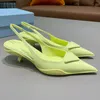 high quality women's sandals designer shoes fashion pointy paint real leather back trip strap snake bottom middle heel