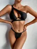 Sexy Thong Bikini Set 2021 Bikinis Mujer One Shoulder Low Waist Swim Suit Push Up Bra Swimsuit Women With Underwire One-Piece Suits