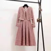 Роскошное качество осенью зима платье Tweed и куртка 2 кусок набор женщин Tweed короткая куртка пальто + бисец жилет платье наборы 210330