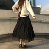 Vintage Tulle Longue Jupe Plissée Harajuku Élastique Taille Haute Maxi Jupes Femmes Coréen Été Blanc Noir Boho Streetwear 210421
