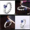 Rings Jewelry Arrival Top Sell Luxury Jewelry 925 Sterling Sier Pear Heart Shape Blue Sapphire Cz Diamond Party Women Wedding Band Ring Drop