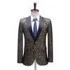 Men's Leopard Blazers Jacquard Suit Jacket Tuxedo Slim Coat Bar Nightclub Evening Party Host Performance Clothes Male Singer Chorus Stage Costume Euro Plus Size