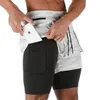 2 in 1 yaz spor salonu fitness erkek şort vücut geliştirme ployster gri kısa homme spor koşu şort erkekler egzersiz joggers eğitim X0601