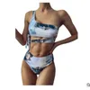 Marmur wzór Drukuj spaghetti Paski otwarte Bikini Kobiety Beach Swimwear KZ147 210629