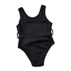 6M-5Y夏の子供子供の女の子水着黒い水着が付いているベルトソリッドカラービーチウェア水着のスーツ210515
