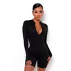 Women's Tracksuits Summer Autumn Tracksuit Two Piece Set Woman Long Sleeve Bodysuits+Biker Shorts Elastic Matching Skinny Streetwear Outfit