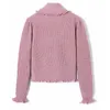 Elegant Pink Splicing Petal Sleeve Sweater Women Single-Breasted Female Short Soft Flexible Knitted Outwear 210520