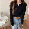 Vintage Solid V-Neck Sweet Causal Clothe Slim All Match Stylish Women Sweater Streetwear Basic Tops 210525