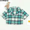 Women's Slimmed-down Short-sleeved Plaid Shirt Womens Blouse Sexy Party Shirts Tops Clothing Blusas Mujer De Moda ZA 210510