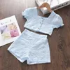 Bear Leader Baby Girls Fashion Clothing Sets Kids Girl T-Shirt och Shorts Outfits Chidlren Pleated Kläder Square Collar Kostym 210708