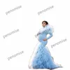 Sky Blue Mermaid Prom Klänningar med Ruffles Maternity Robes för fotografering Eleganta långa kvällsklänningar