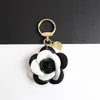 Camellia Flower Keyrings Bag Charms PU Leather Pendant Car Key Chains Accessories Black White Rose Red Jewelry Keychains Rings Hol253d
