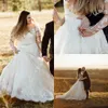 Rustic A Line Lace Wedding Dresses Long Sleeves Bridal Gowns Appliques Forest Autumn Spring V-Neck Country Plus Size Bride Dress Back Buttons 2021 robe de mariée