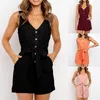 Women's Jumpsuits & Rompers Summer Empire Jumpsuit Deep V-Neck Single-Breasted Belt Sexy Sleeveless Playsuits Fashion Bodycon Female 2022