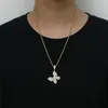 Hip Hop Iced Out Pendant Charm Bling Animal Butterfly Necklace with Rope Chain Fashion Charm Jewelry