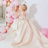 Wunderschönes, rückenfreies Blumenmädchenkleid in Champagner, Ballkleid, Perlen, Satin, bodenlanger Tüll, Lilttle Kindergeburtstag, Festzug, Hochzeitskleid, Partykleid