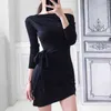 Spring Autumn Korea Knitted Dress Women Sexy Slash Neck Off Shoulder Solid High Waist Mini Robe Femme 13068 210508