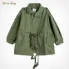 Moda Menina Bebé Menino Desenhar Cintura Cintura Jaqueta Jaqueta de Algodão de Algodão Longo Primavera Outono Child Parka Roupas 1-10Y H0909